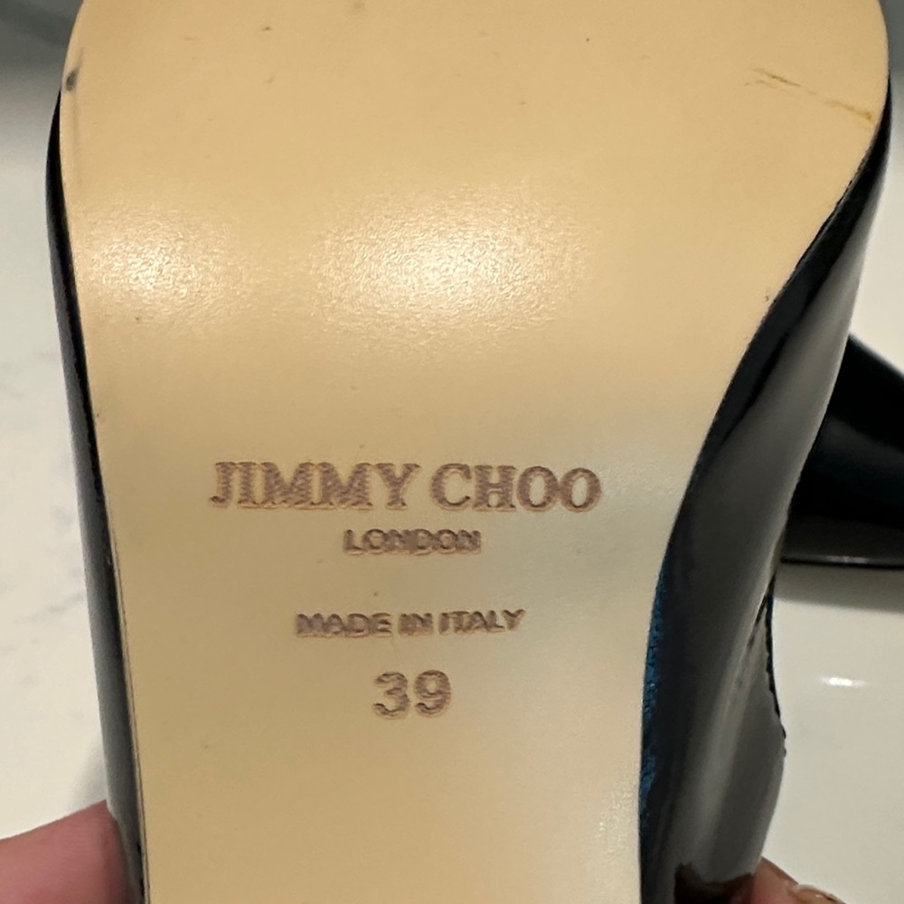Jimmy Choo Black Patent Leather Mules with Crystal Straps - Picture 2 of 9